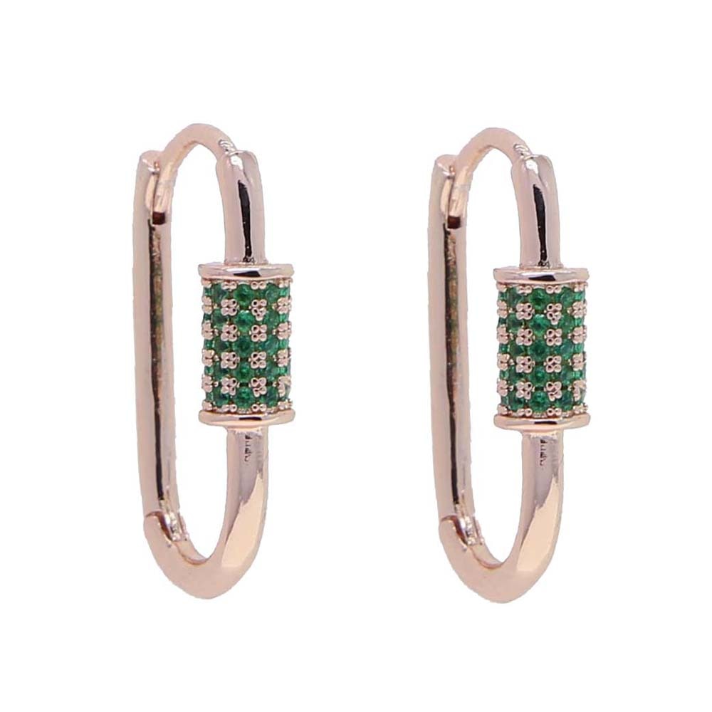 Micro Pave Colorful CZ White Red Blue Green Geometric Rectangle Paper Clip Huggie Hoop Earring For Women