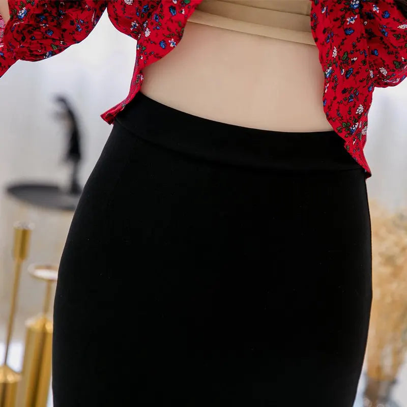 Pencil Skirt Elegant High Waist Ruffle Office Ladies