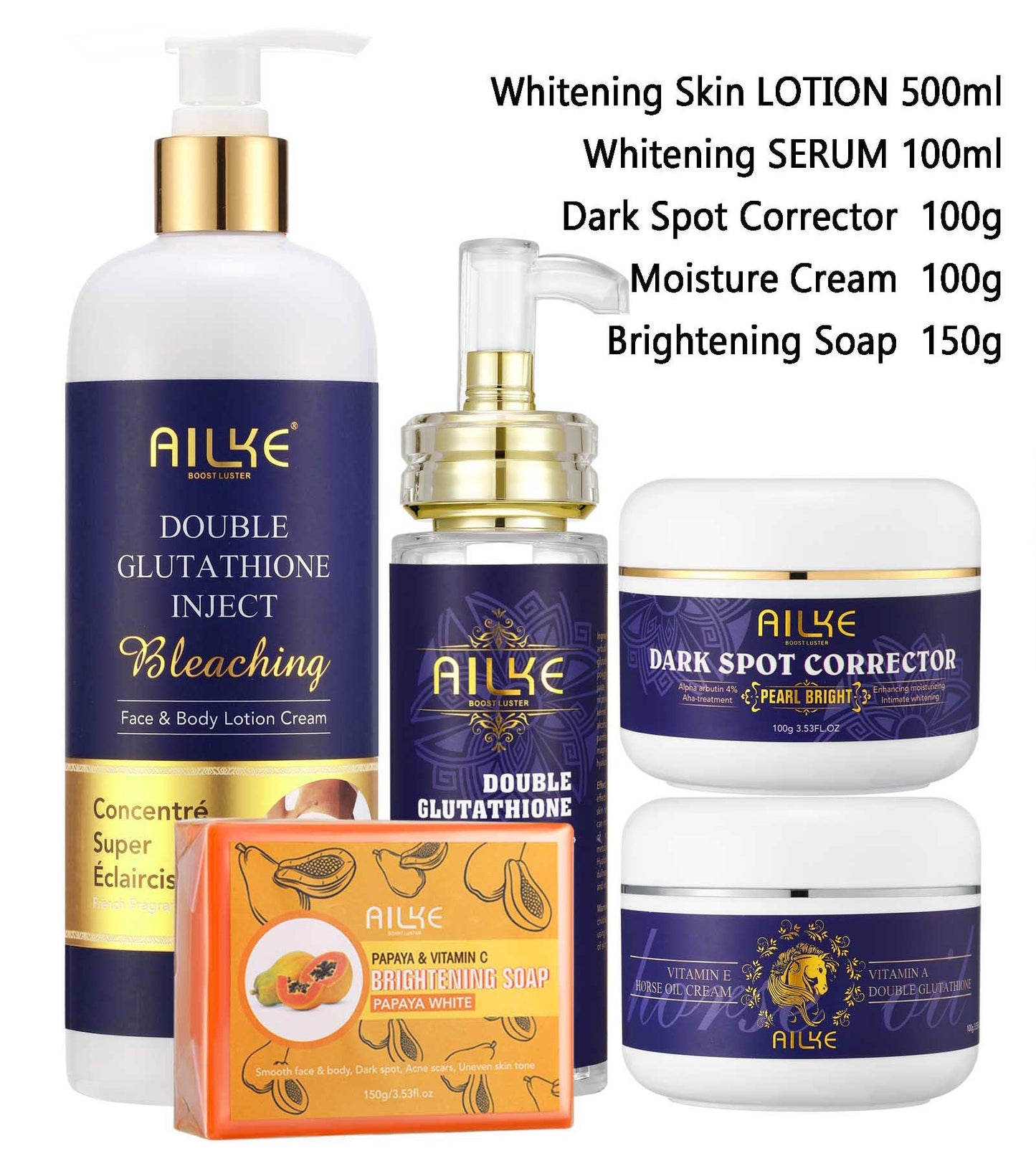 AILKE Glutathione 5-in-1 Women Skin Care Kit, With Body Lotion,  Serum, Dark Spot Removal Cream, Body Cream, Brightening Soap