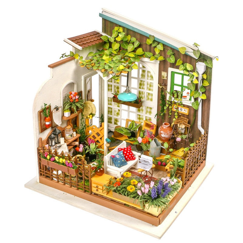 Robotime DIY House with Furniture Adult Doll House Miniature Dollhouse Wooden Kits Assemble