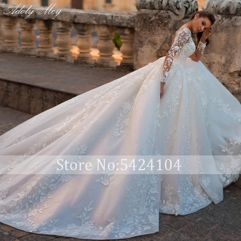 Gorgeous Applique Long Sleeve Beaded Ball Gown Wedding Dress