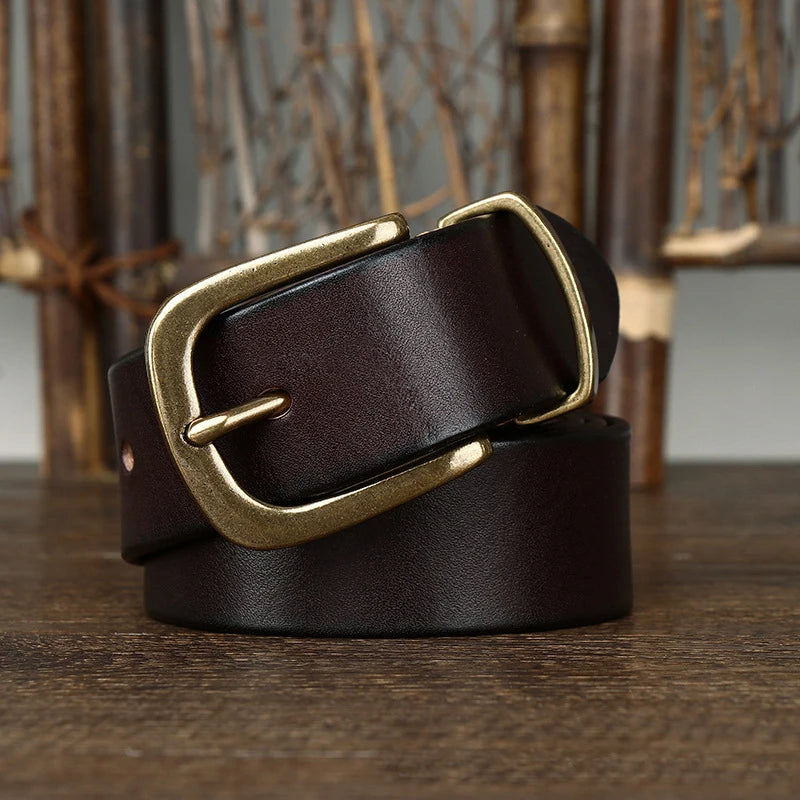 3.8CM Genuine Leather Belt For High-Quality Copper Buckle