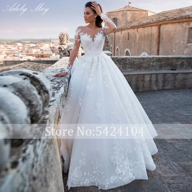 Gorgeous Applique Long Sleeve Beaded Ball Gown Wedding Dress