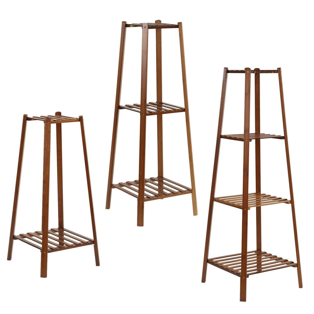 77/97/117cm Tall Bamboo Plant Stand Flower Pot Display Rack Shelf Indoor Outdoor - DJVWellnessandPets