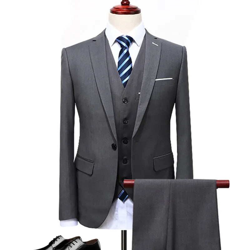 Men's Business Casual Suits Sets / Male Three Piece Suit Vest+Blazers+pants Jacket Coat Trousers Waistcoat / Size S-5XL