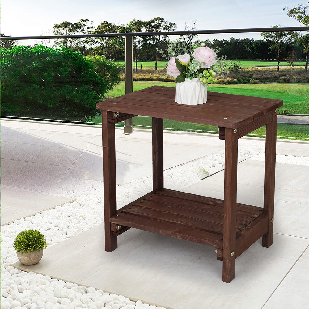 Outdoor Patio Side Table Coffee Table with Storage Shelf Wood Rectangular 50.2x35.6x50.2CM Light Brown[US-Stock]