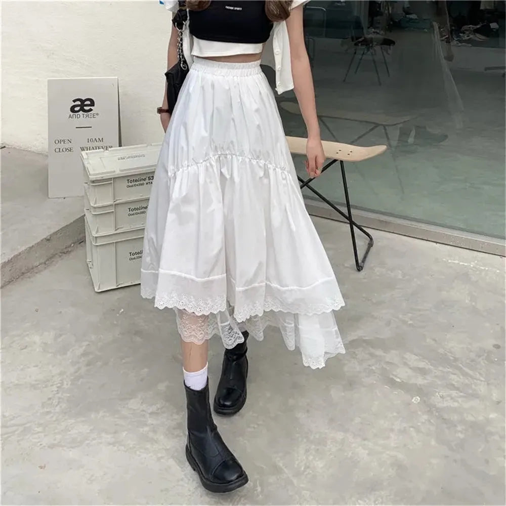 Vintage Black Gothic  Skirt Women Solid Hip Hop Streetwear