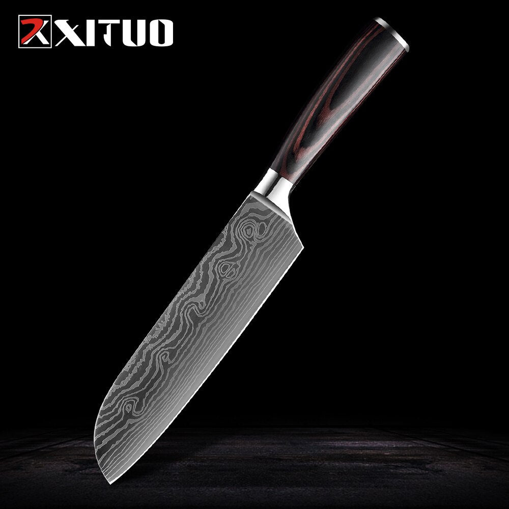 XITUO stainless steel kitchen knives set Japanese chef knife Damascus steel Pattern Utility Paring Santoku Slicing knife Health