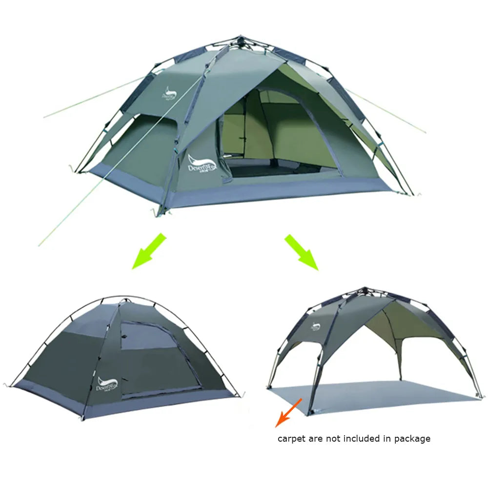 Desert&Fox Automatic Tent 3-4 Person Camping Tent,Easy Instant Setup Protable Backpacking for Sun Shelter,Travelling,Hiking