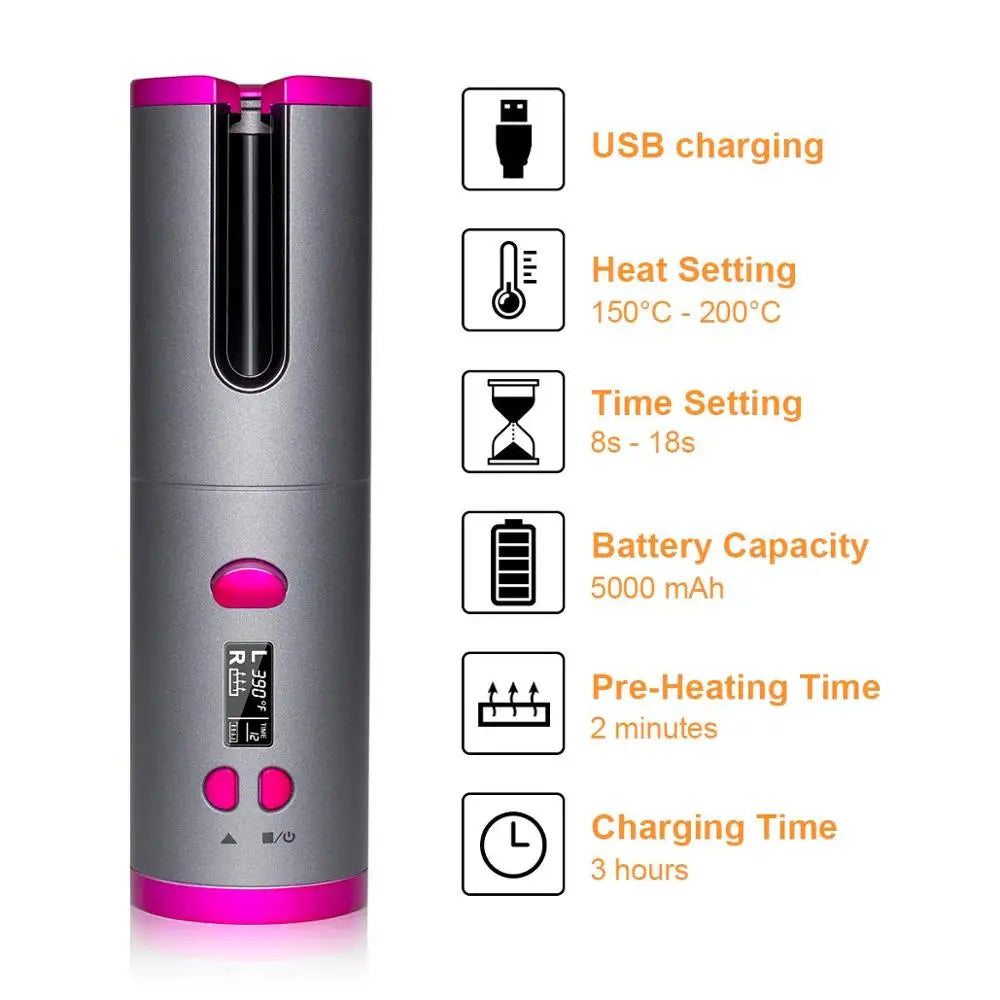 Cordless Automatic Hair Curler Portable Wireless USB