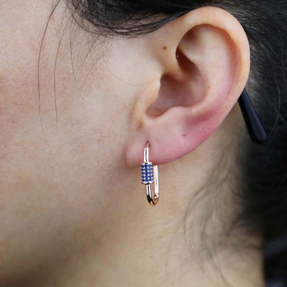 Micro Pave Colorful CZ White Red Blue Green Geometric Rectangle Paper Clip Huggie Hoop Earring For Women