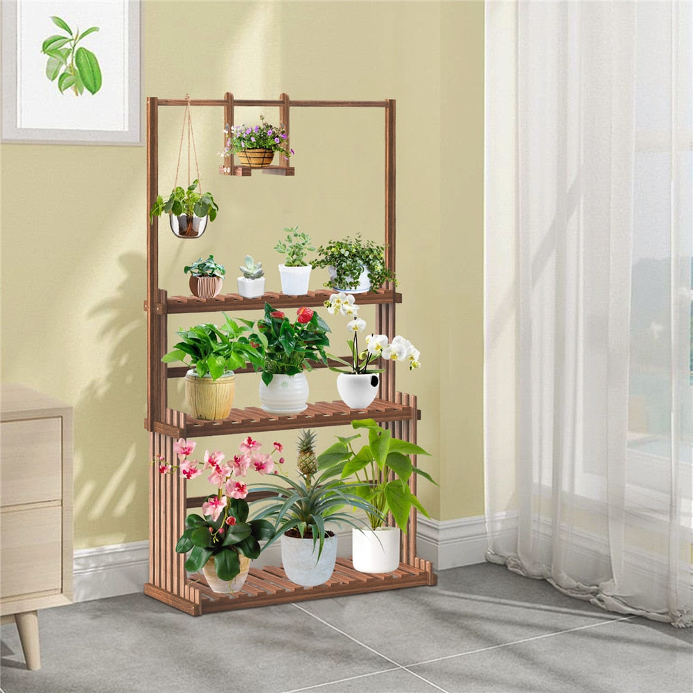 3-Tier Hanging Wood Plant Stand Planter Shelves Flower Pot Organizer Rack Multiple Display Holder Shelf Indoor Outdoor - DJVWellnessandPets