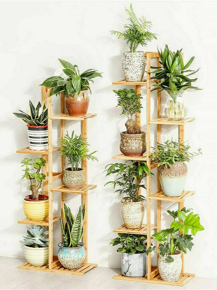 Bamboo 5 / 6  Tier  Plant Stand Rack Multiple Flower Pot Holder Shelf Indoor Outdoor Planter Display Shelving Unit for Patio - DJVWellnessandPets