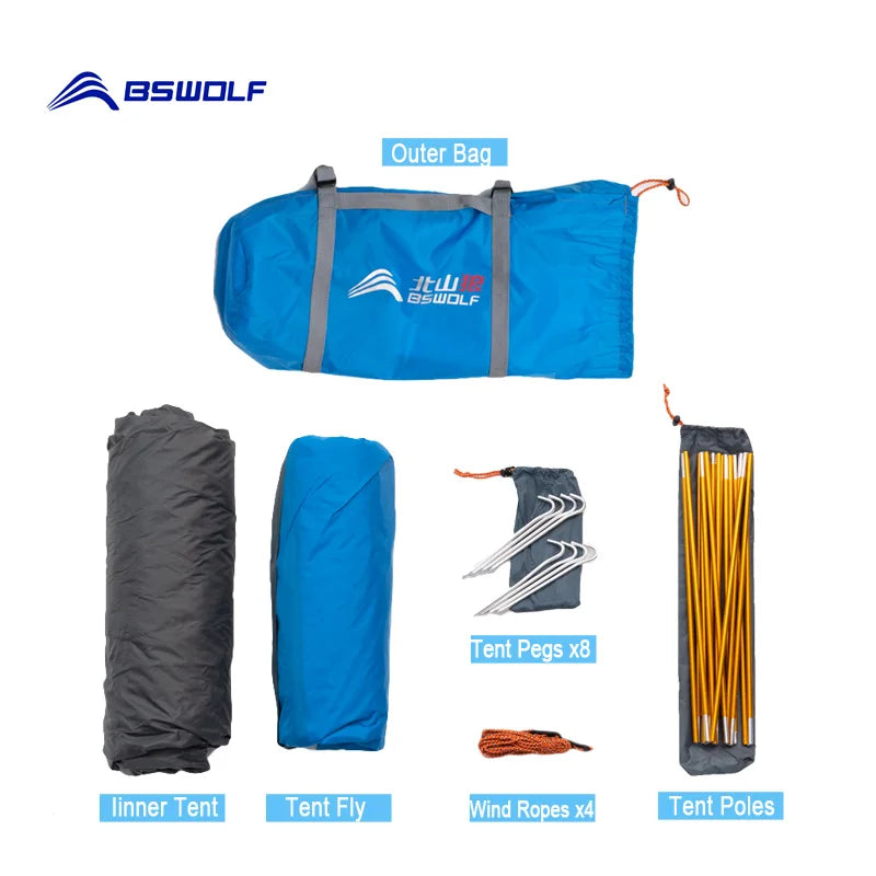 BSWOLF Camping Tent 2 Person Aluminum Pole Lightweight Tourist Tent Double Layer Portable Tent for Hiking,Travelling