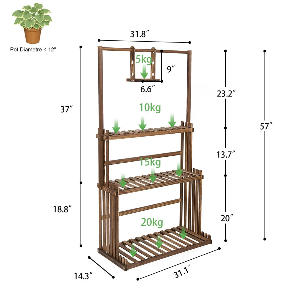 3-Tier Hanging Wood Plant Stand Planter Shelves Flower Pot Organizer Rack Multiple Display Holder Shelf Indoor Outdoor - DJVWellnessandPets