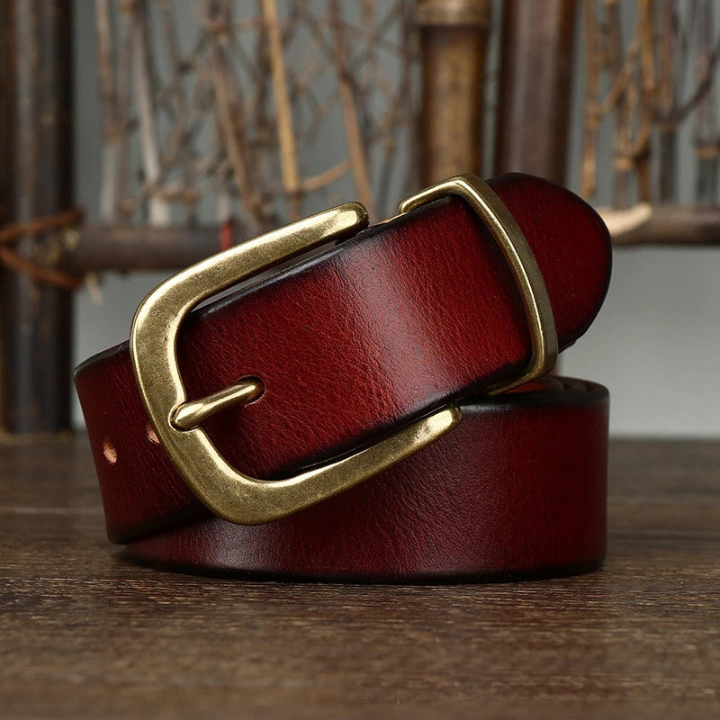 3.8CM Genuine Leather Belt For High-Quality Copper Buckle