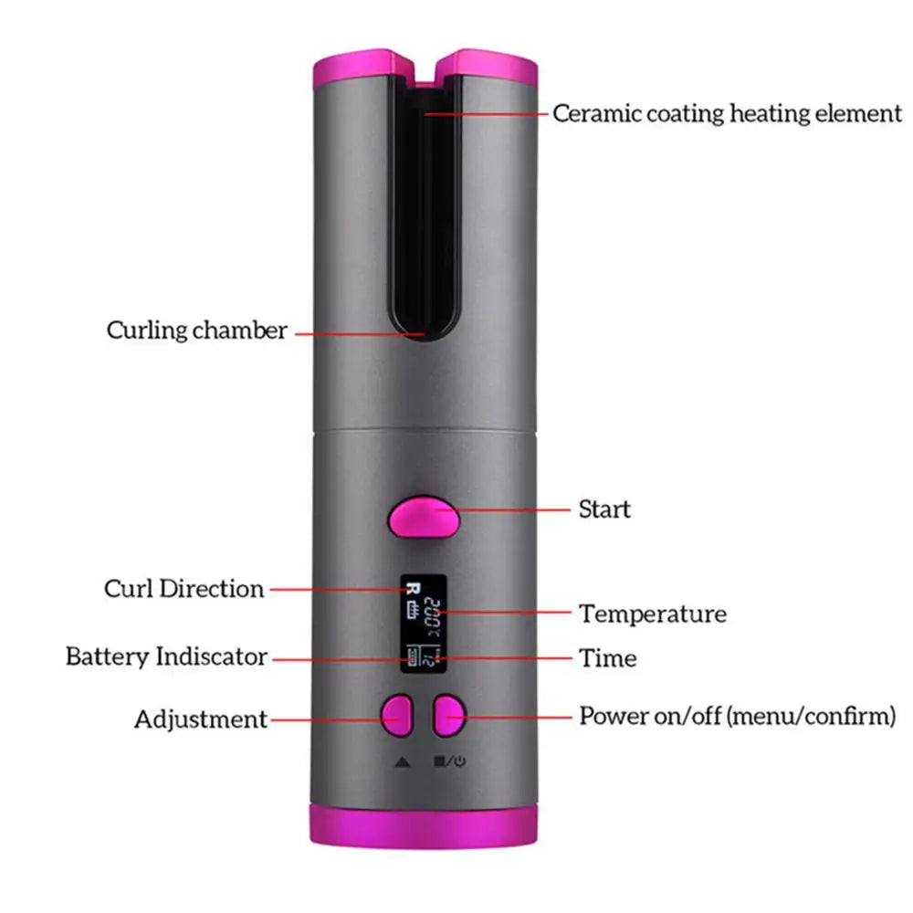 Cordless Automatic Hair Curler Portable Wireless USB