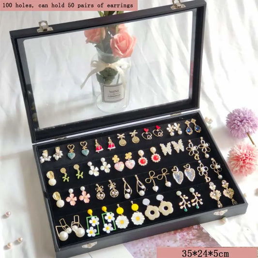 Transparent Glass Lid Jewelry Box Velvet