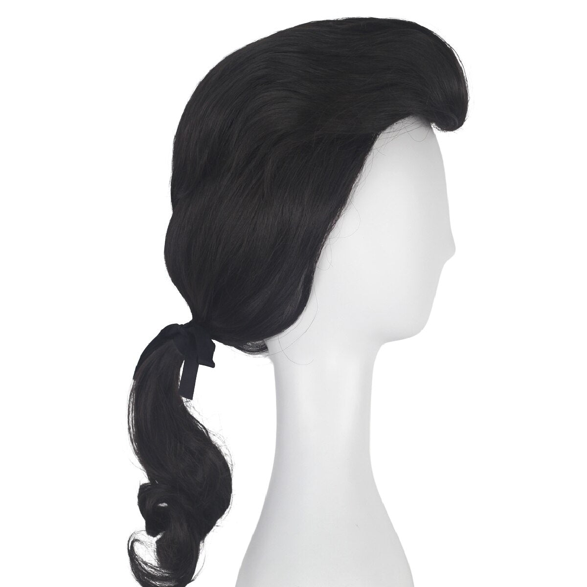 Halloween Mens Movie Beauty and The Beast Handsome Gaston Black White Ponytail Costume Short Curly Wig - DJVWellnessandPets