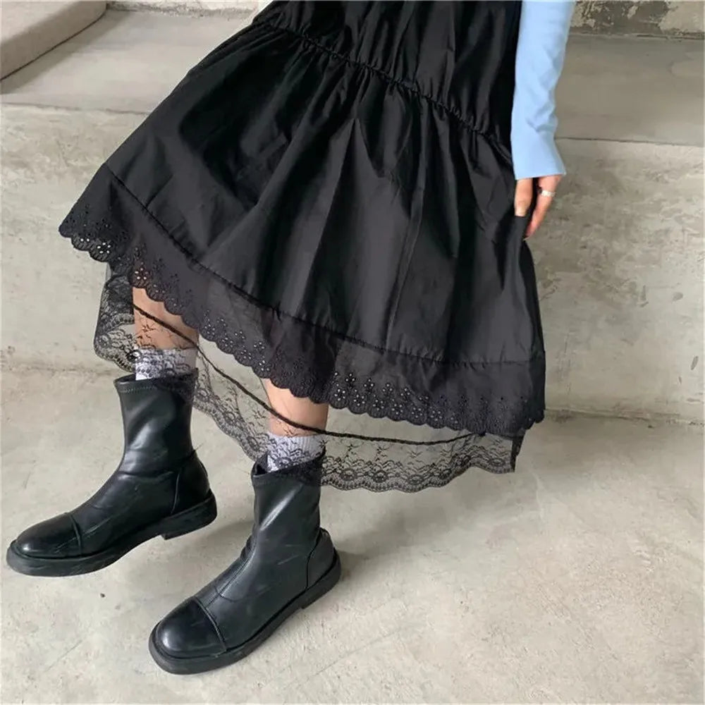 Vintage Black Gothic  Skirt Women Solid Hip Hop Streetwear