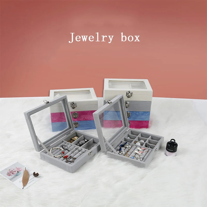 Velvet Jewelry Organizer Display Case Box