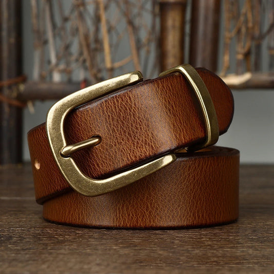 3.8CM Genuine Leather Belt For High-Quality Copper Buckle