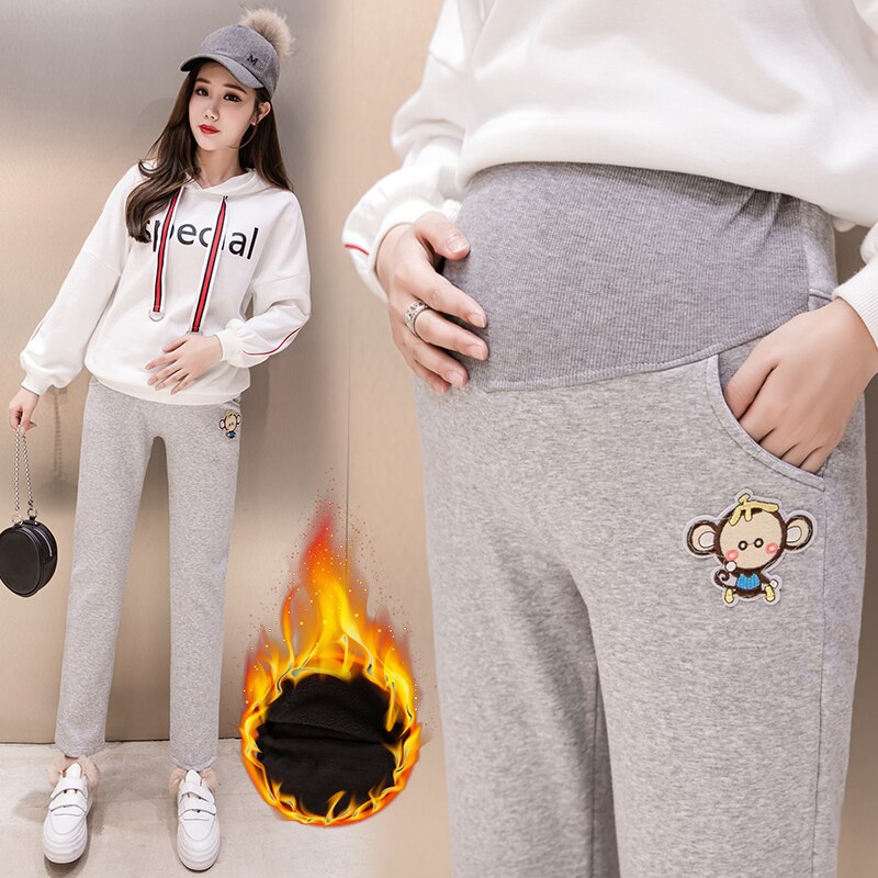 Autumn and Winter Women Clothing Maternity Clothes Winter Leggings Thickened with Velvet Pregnant Women Trousers Warm Pants