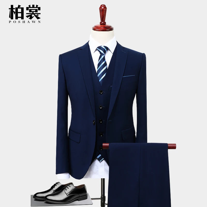 Men's Business Casual Suits Sets / Male Three Piece Suit Vest+Blazers+pants Jacket Coat Trousers Waistcoat / Size S-5XL