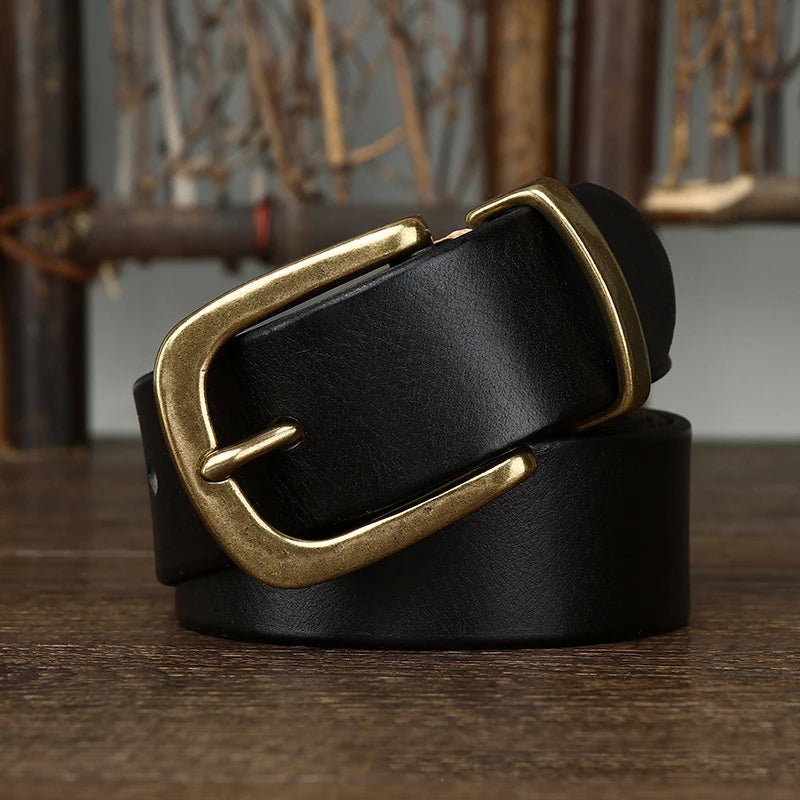 3.8CM Genuine Leather Belt For High-Quality Copper Buckle