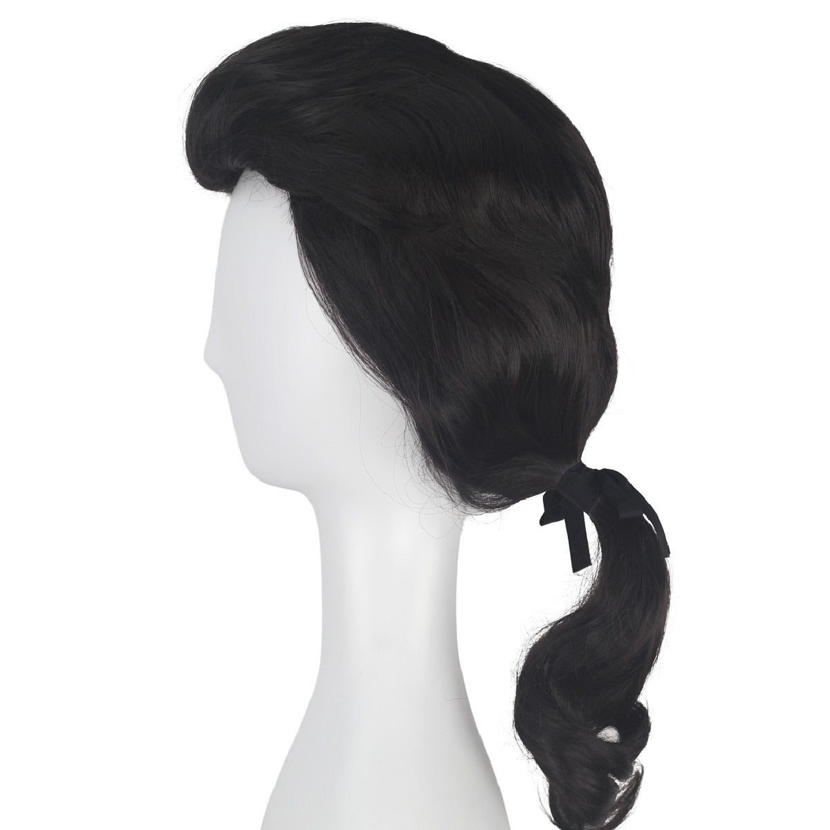 Halloween Mens Movie Beauty and The Beast Handsome Gaston Black White Ponytail Costume Short Curly Wig - DJVWellnessandPets