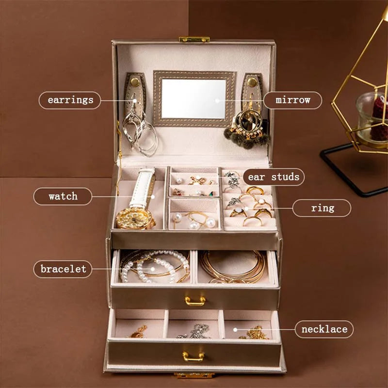 High Capacity Jewelry Box European Style 3 Layers