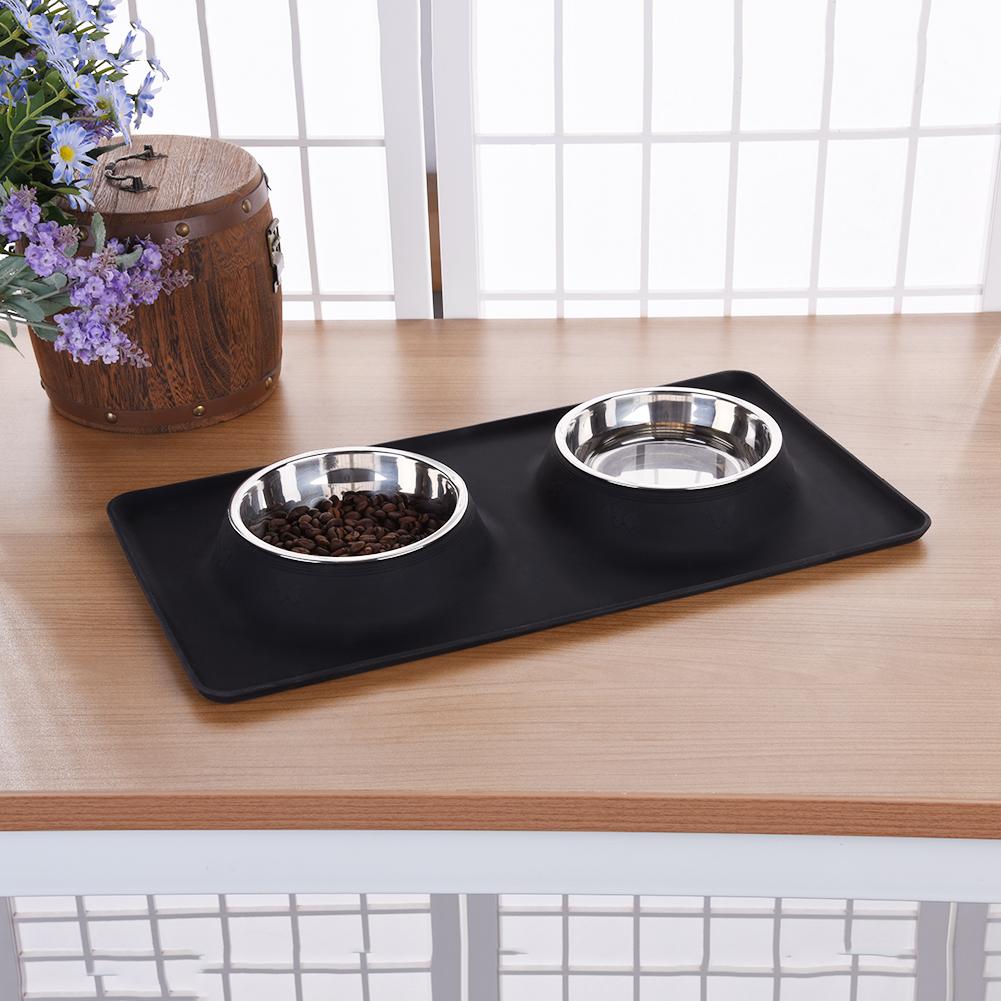 Stainless Steel Double Bowl Pet Feeder comedero Travel Water Bowl Non-Skid Silicone Mat For Pet Dog Cat Puppy Food Water Dish