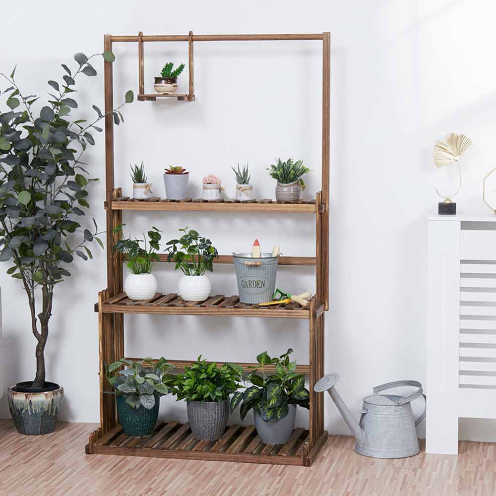 3-Tier Hanging Wood Plant Stand Planter Shelves Flower Pot Organizer Rack Multiple Display Holder Shelf Indoor Outdoor - DJVWellnessandPets