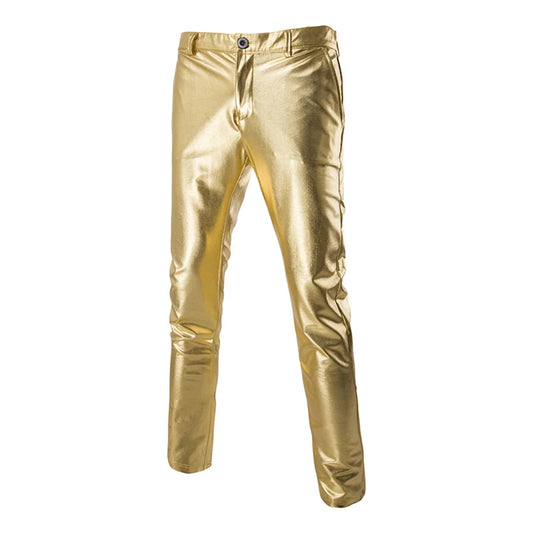 Gold Silver Metallic Man Slim Pants Night Club Hip Hop