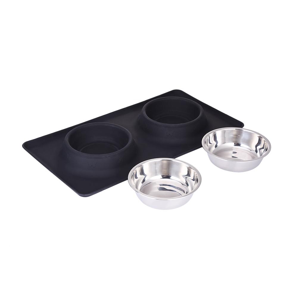 Stainless Steel Double Bowl Pet Feeder comedero Travel Water Bowl Non-Skid Silicone Mat For Pet Dog Cat Puppy Food Water Dish