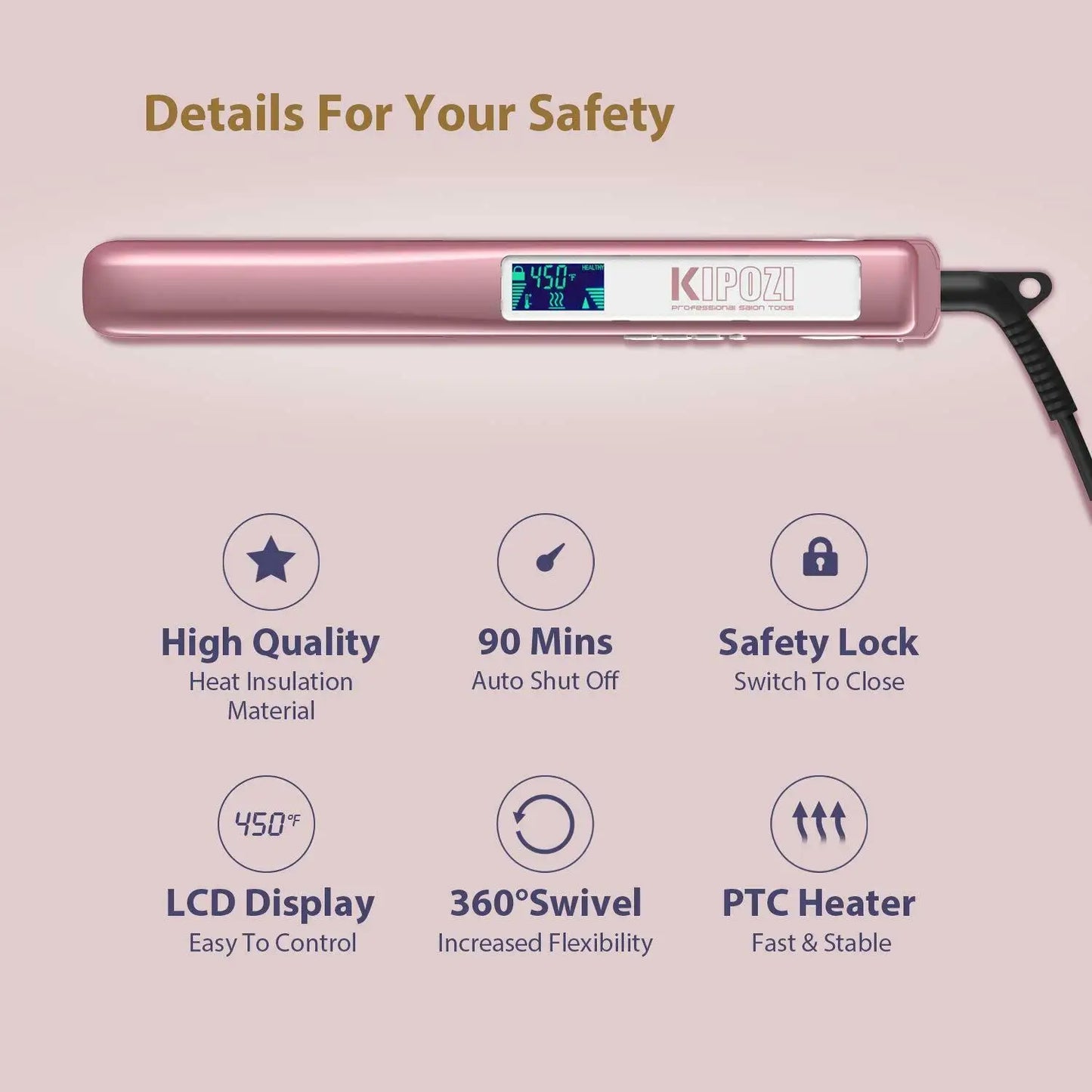 KIPOZI Professional Hair Straightener Titanium Dual Voltage