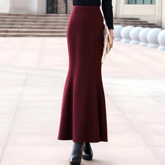 High Waist Woolen Skirt  Vintage office Trumpet Slim hip