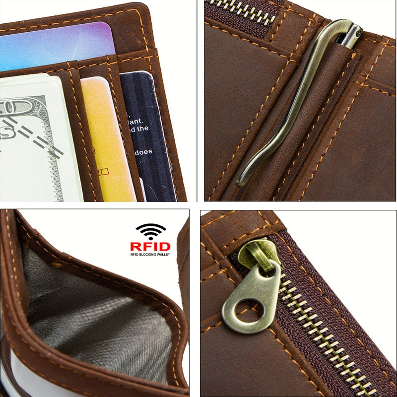 CONTACT'S men RFID Genuine Leather Card Wallet Slim Bifold  Money Clip Mini Purse Women Men Money Coin bag card holder pocket