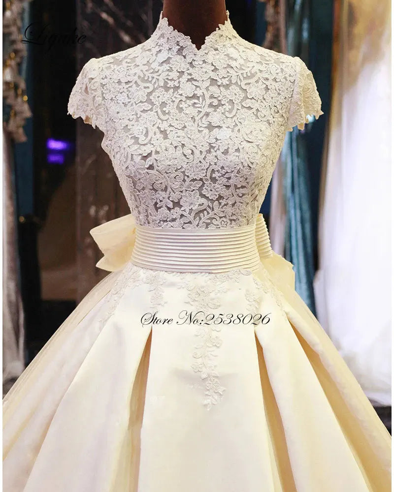 Lustrous Satin Wedding Appliques Lace  Customize Prom