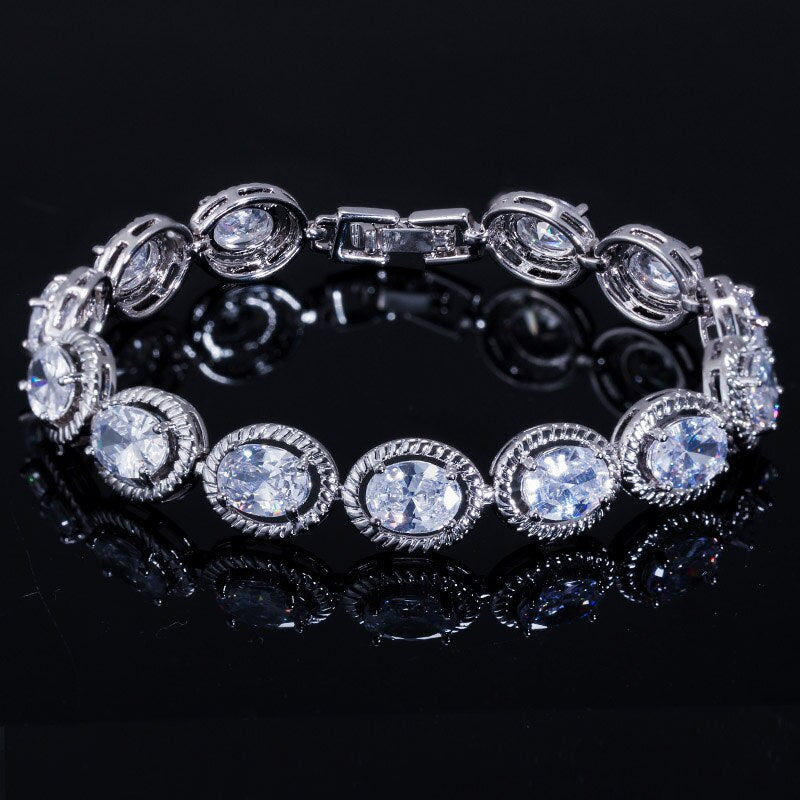 BeaQueen Fashion Big Oval Round Cubic Zirconia Yellow Stone Tennis Bracelets Silver Color Party Jewellry for Women B036