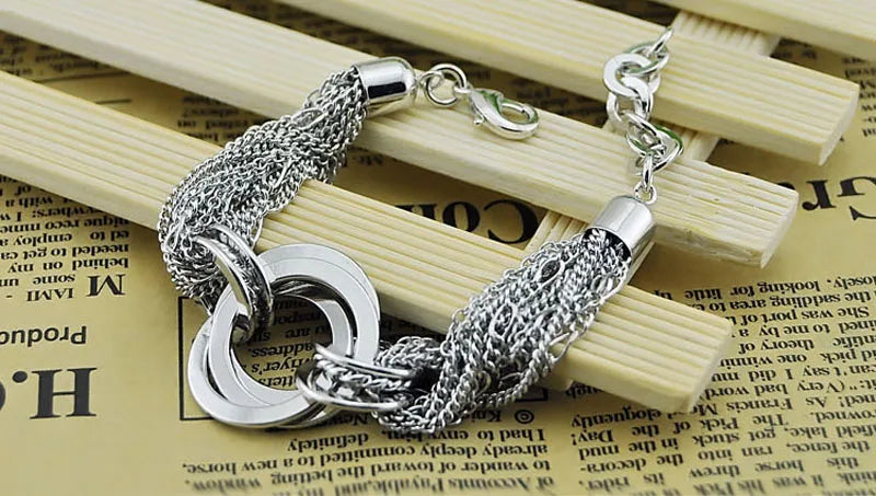 Bohemian Women's Pure 925 Silver Bracelet Circle Pendant Design Solid Silver Jewelry 8mm21cm Size Birthday present Free shipping