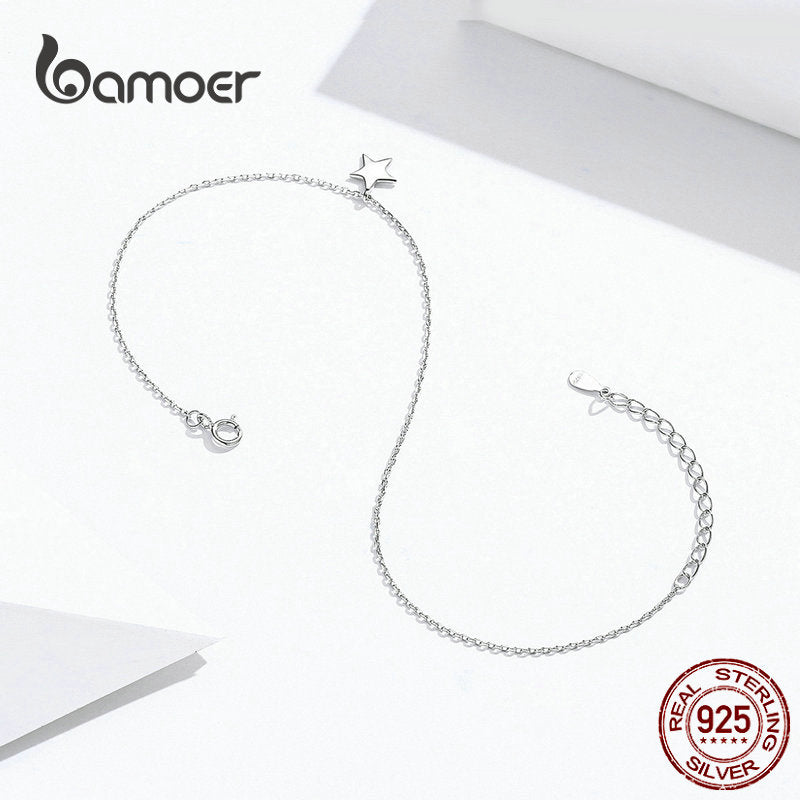 bamoer Simple Design Star Silver Anklet for Women Sterling Silver 925 Bracelet for Ankle and Leg Fashion Foot Jewelry SCT009