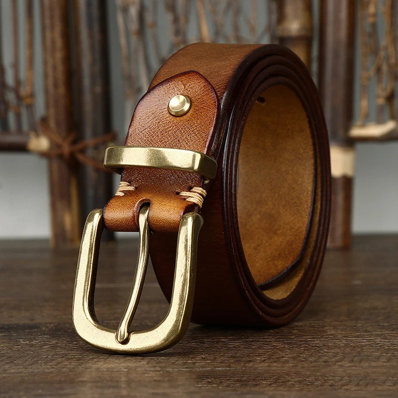 3.8CM Genuine Leather Belt For High-Quality Copper Buckle