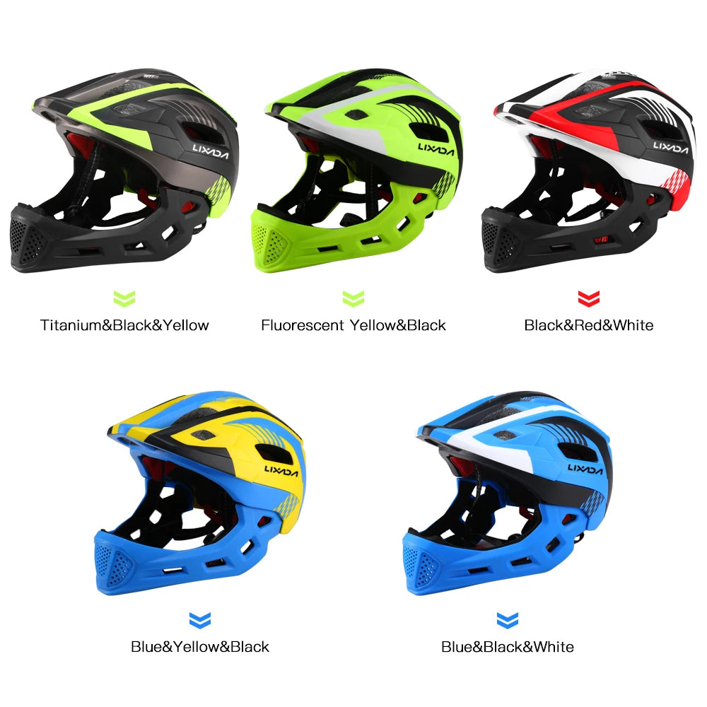 Lixada 14 Vents Full Face Helmet Kids Detachable Helmets Cycling Outdoor Sports Safety Helmet for Children Skateboarding Roller