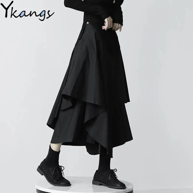 Japanese Gothic High-Waist Pleated Skirt Black Vintage Clothing