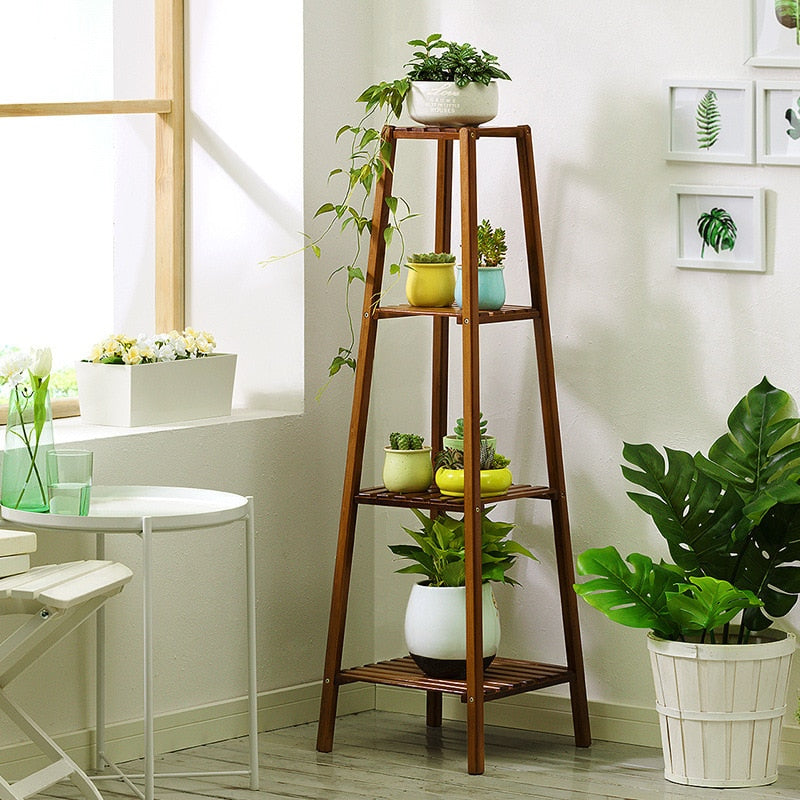 77/97/117cm Tall Bamboo Plant Stand Flower Pot Display Rack Shelf Indoor Outdoor - DJVWellnessandPets