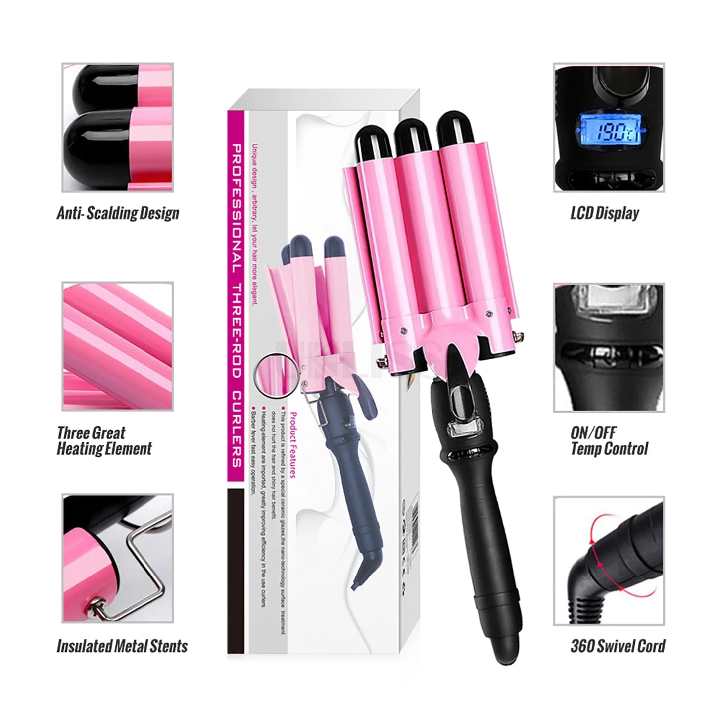 Ceramic Triple Barrel Hair Curler Professional Iron