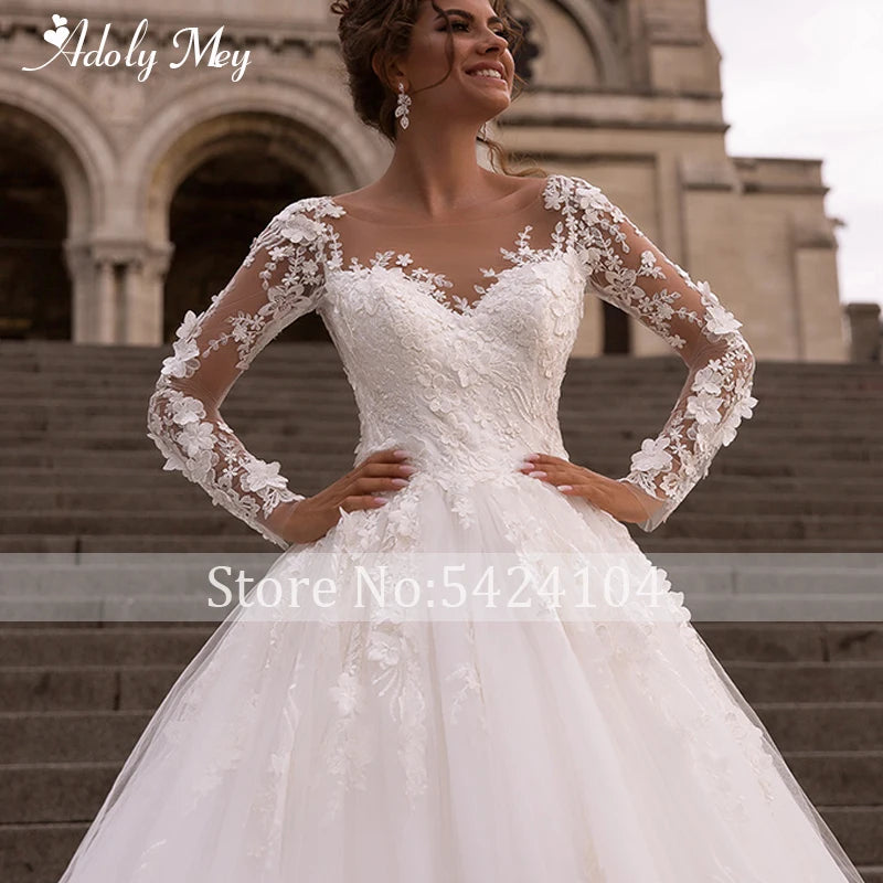 Gorgeous Flowers Applique Royal Train A-Line Wedding Dress