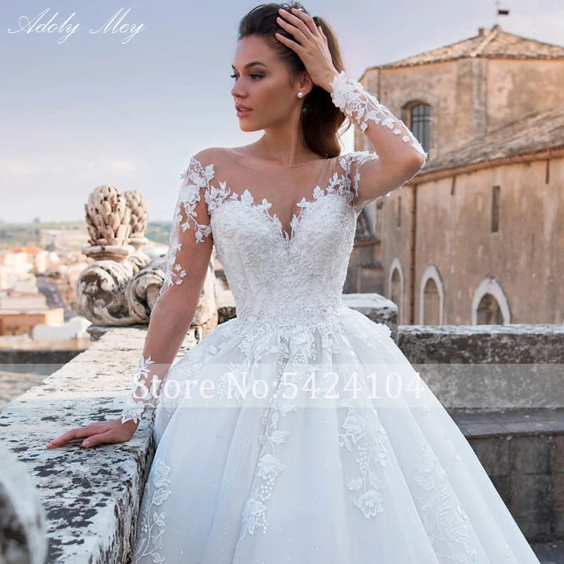 Gorgeous Applique Long Sleeve Beaded Ball Gown Wedding Dress