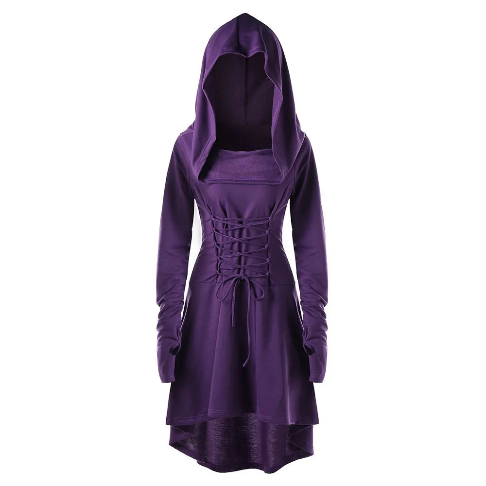 Gothic Dress Cloak Hooded Punk Plus Size Lace Up Dresses